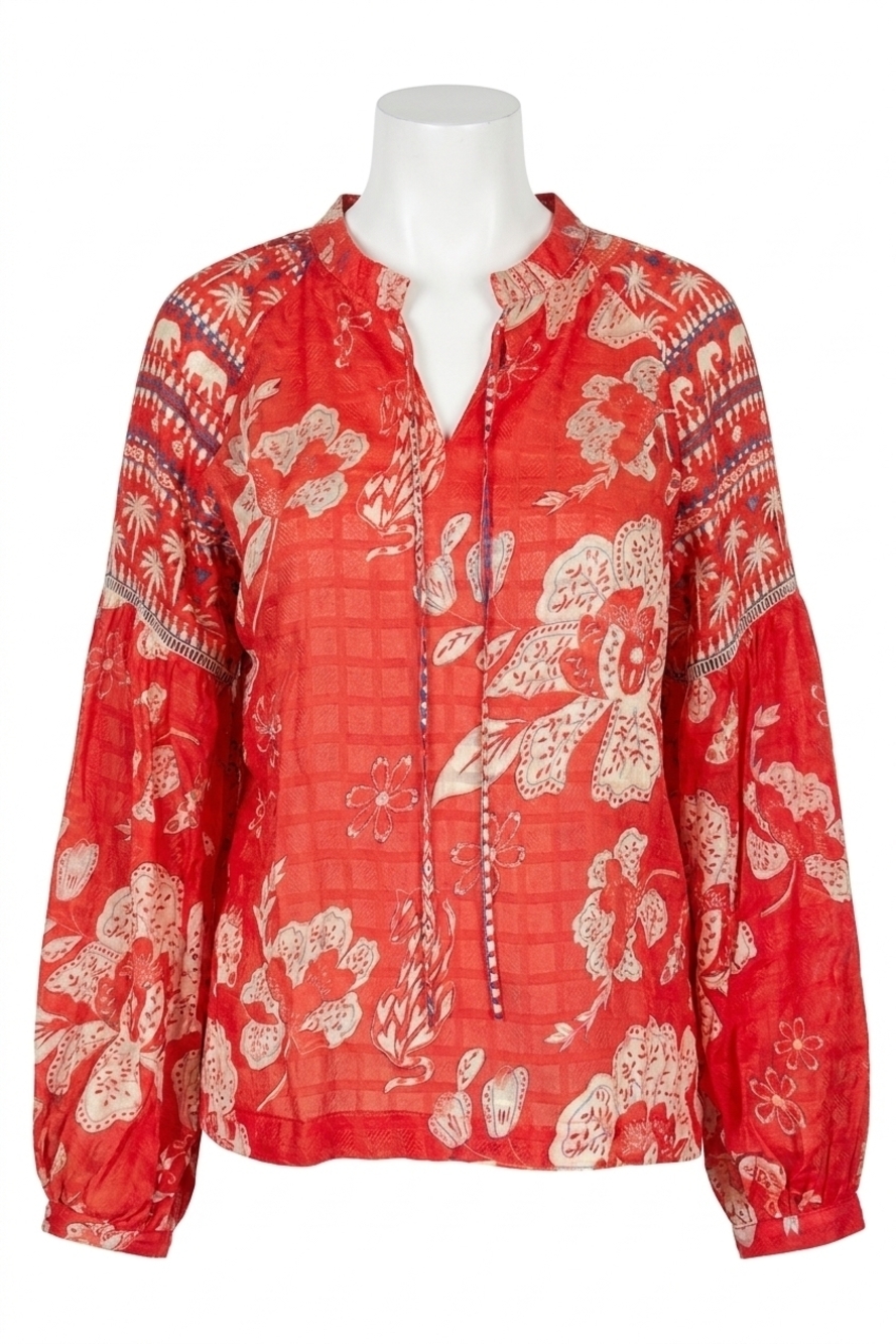 NEW EMILY LOVELOCK emma coral batik print blouse